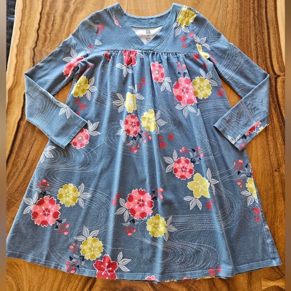 Tea Collection Long Sleeve Blue-Grey Pink Yellow Floral Casual Dress Size 12